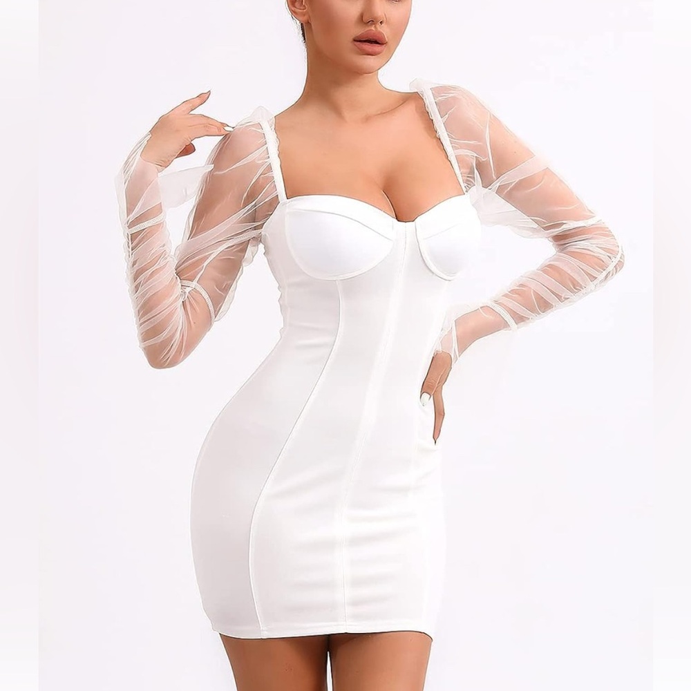 Elegant White Sheer Sleeve Dress